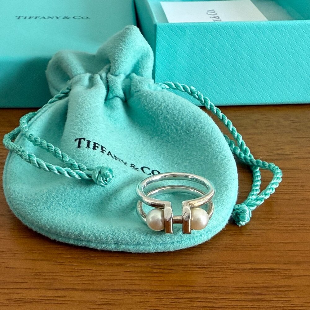 Tiffany & Co. HardWear Double Pearl Ring in Sterling Silver, Size 6